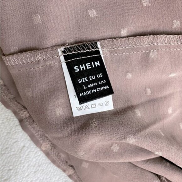 5/$25 Shein Nude Taupe Textured Dots Long Sleeve Blouse L - Picture 3 of 15